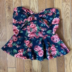 Floral bow strapless peplum